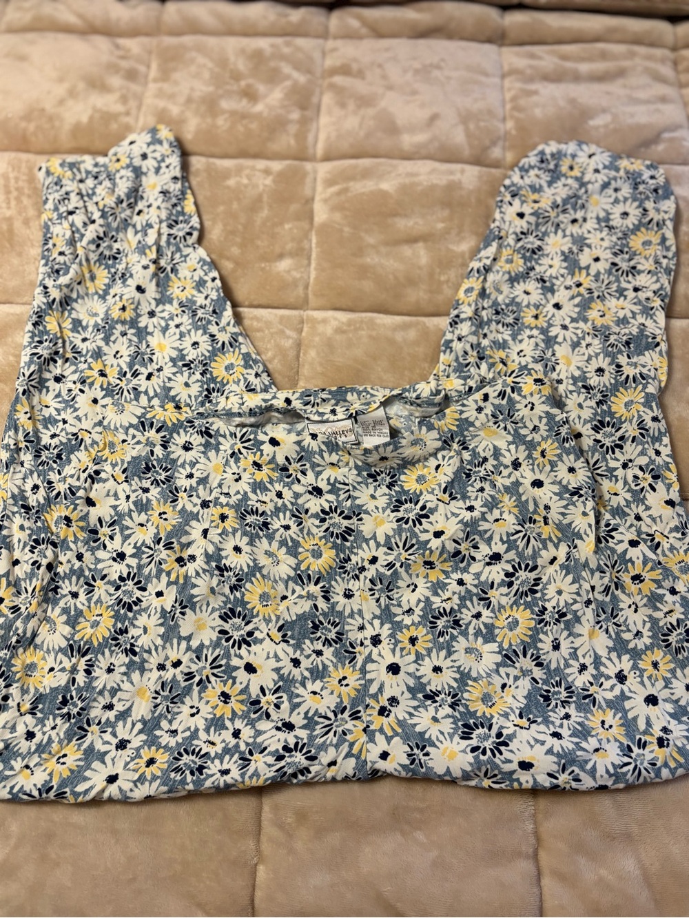 Floral Print Women’s Trousers - Yellow & Blue Daisy Pattern - Picture 2 of 3